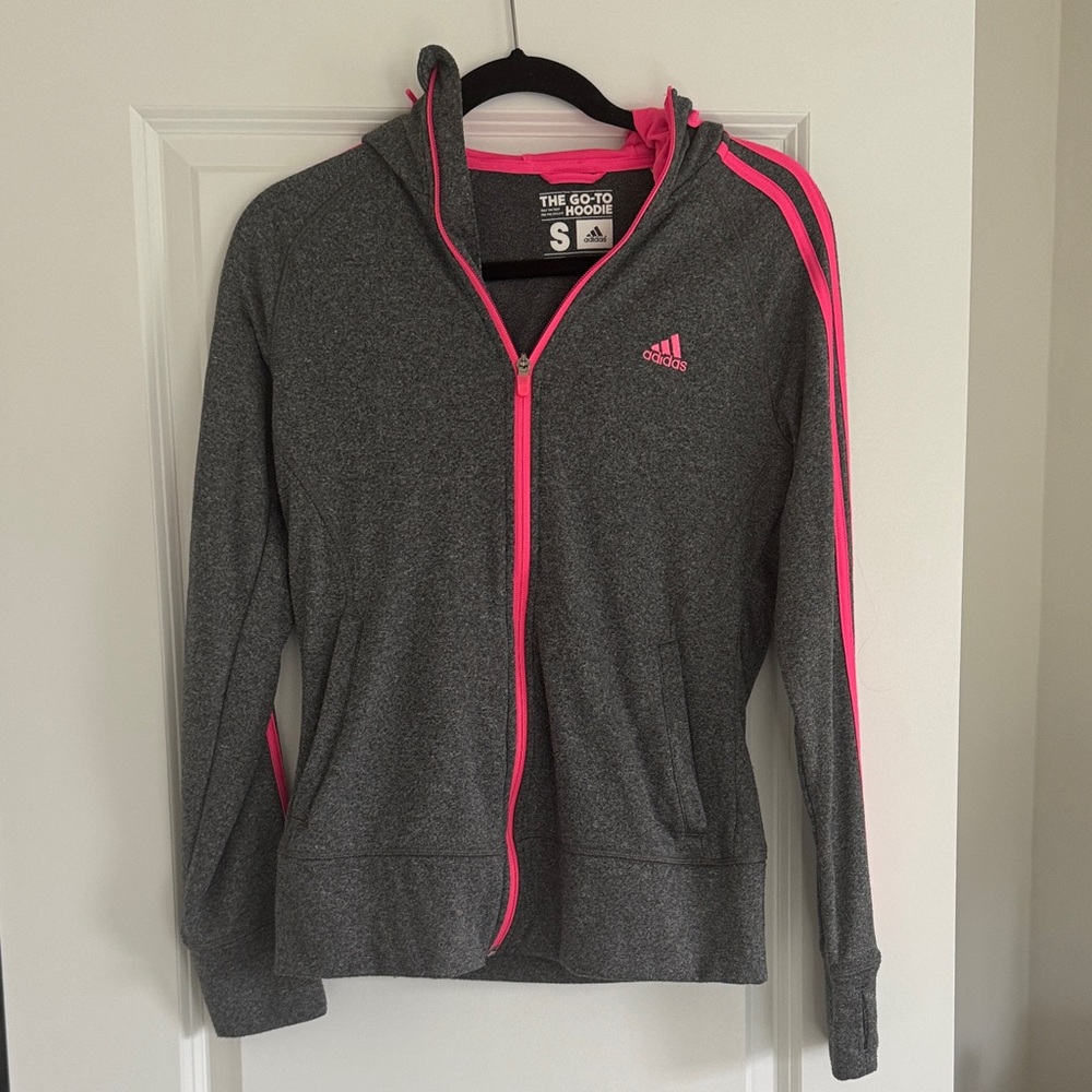 Adidas Charcoal and Neon Pink Hoodie